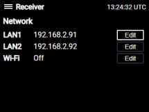 Navigate to Receiver > Network and select Edit next to either LAN1 or LAN2